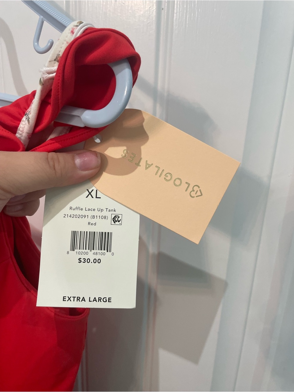 Ruffle-Trim Red Tank Top with Front Tie - Picture 4 of 6